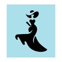 Logo-Silhouette-Illustration Frau, die einen Hut trägt, langes Kleid, flacher Symbolvektor vektor