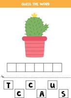 stavningsspel för barn. söt tecknad kaktus. vektor