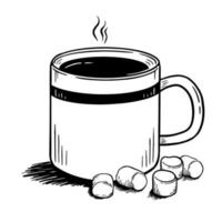 Kaffee mit Marshmallows, handgezeichnet im Doodle-Stil, gut zum Drucken. Vektor-Illustration isoliert auf weißem Hintergrund vektor