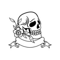 handritad dödskalle blomma med band doodle illustration för tatuering klistermärken affisch etc vektor