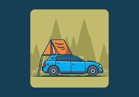 camping mit flacher illustration des autos vektor