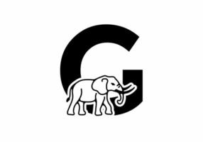 initial bokstav g med elefantformad streckteckning vektor