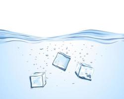 tre kristallisbitar som kastas i det klarblåa och söta vattnet vektor