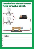 Arbeitsblatt für wissenschaftliche Experimente zu elektrischen Strömen vektor