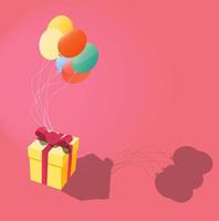 Geschenk fliegt auf buntem Ballonvektor-Flachillustrationsdesign. feier grußkarte kreativ vektor