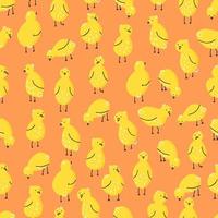 mönster med kycklingar i olika poser. vektor seamless mönster med söta små kycklingar på en färgad bakgrund
