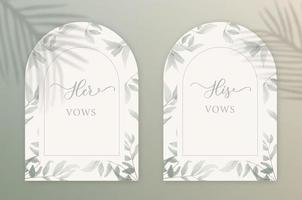 hans, hennes löften. bröllop inbjudningskort bakgrund med gröna akvarell botaniska blad. abstrakt blommig konst bakgrund vektor design för bröllop och VIP omslagsmall.