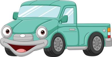 lustiges grünes auto-pickup-maskottchen der karikatur vektor