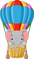 Cartoon-Babyelefant, der einen Heißluftballon reitet vektor
