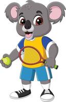 tecknad rolig koala spelar en tennis vektor