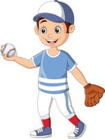 kleiner Junge der Karikatur, der einen Baseball spielt