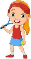 tecknad liten flicka spelar tennis vektor