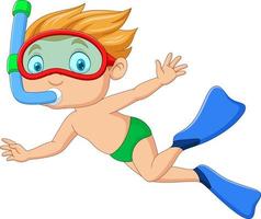 tecknad liten pojke med snorklingsutrustning vektor