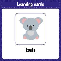 Lernkarten für Kinder. Tiere. Koala vektor