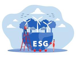 affärsman vattna växterna med esg eller ekologi problem koncept platt vektor illustratör