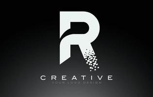 r logotypdesign med inledande bokstav med digitala pixlar svart och vit lila. vektor