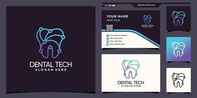 Dental-Logo-Design-Technologie mit einzigartigem Strichzeichnungsstil und Visitenkarten-Design-Premium-Vektor vektor