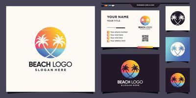 Strandlogo mit Sonne und Palme. Icon-Logo und Visitenkarten-Design Premium-Vektor vektor