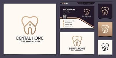 kreativa dental hem logotyp mall med linjekonst stil och visitkort design premium vektor