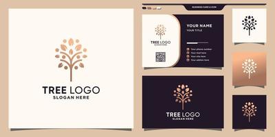 kreativa träd logotyp med linjekonst stil och visitkort design premium vektor