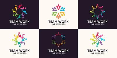 set bündel teamarbeit, community-logo-design mit kreativem modernem konzept vektor