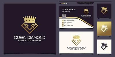 Königin-Diamant-Logo-Vorlage mit goldener Farbverlaufsfarbe und Visitenkarten-Design-Premium-Vektor vektor