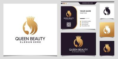 elegant queen beauty logotyp med gyllene gradient stil färg och visitkort design premium vektor