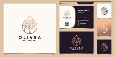 Olivenbaum-Logo und Wassertropfen-Symbol mit Linienkunststil und Visitenkarten-Design-Premium-Vektor vektor