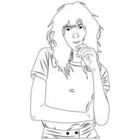 Zeichentrickfigur für Malbuch. Vektor-Illustration von Teenager-Mädchen mit unordentlichem Haar vektor