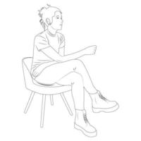 seriefigur för målarbok. en kvinna sitter på en trästol vektor