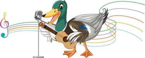 die ente spielt gitarre, ukulele mit musiknote vektor