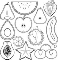 eine Reihe von Doodle über Obst auf weißem Hintergrund vektor
