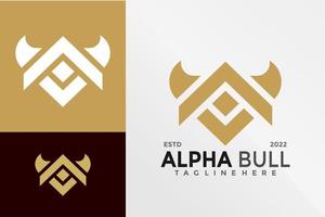 bokstaven en alfa tjur horn logotyp design vektor illustration mall