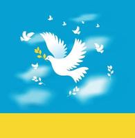 Friedenstaube auf dem Hintergrund der ukrainischen Flagge. ukraine und russland militärischer konflikt. Weltkrieg stoppen. symbol des friedens und der freiheit auf dem hintergrund der ukrainischen flagge. vektor