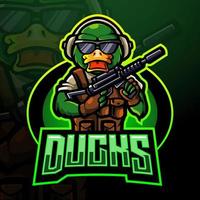 Duck warrior esport logotyp. maskot design vektor