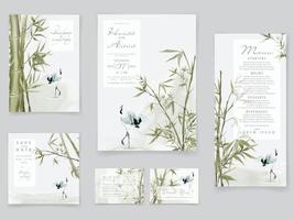 bröllop inbjudningskort med elegant bambu handritad vektor