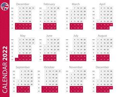 Kalender 2022 mit vertikalem Raster. Vektorkalender. vektor