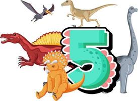 fem dinosaurier knutna till nummer fem vektor