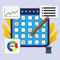 Kalender mit Grafiken und Diagrammen für die Geschäftsanalyse vektor
