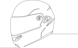 durchgehende einzeilige zeichnung motorradhelm mit beschneidungspfad. einzeiliges zeichnen design vektorgrafik illustration. vektor