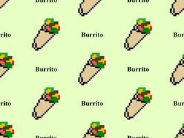 burrito-zeichentrickfigur nahtloses muster auf grünem hintergrund. pixel-stil vektor