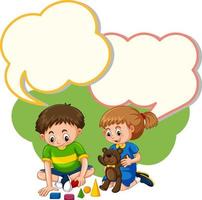 Sprechblasenvorlage mit Kindern und Spielzeug vektor