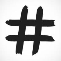Hashtag handgezeichneter Pinselstrich schmutziges Kunstsymbol. vektor