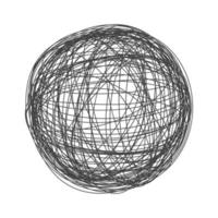 Gewirr chaos abstrakte handgezeichnete unordentliche kritzelkugel ball vektorillustration. vektor