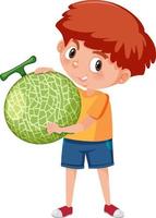 en pojke som håller frukt på vit bakgrund vektor