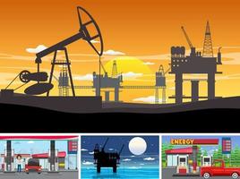 Reihe von relevanten Szenen für Öl, Benzin und Gas vektor