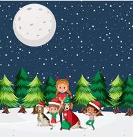 jultema med barn på natten vektor