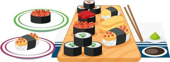 japanisches Sushi-Set auf weißem Hintergrund vektor