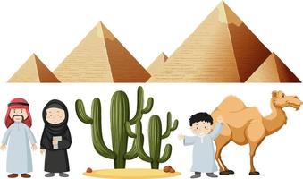 arabiska människor med pyramid och kamel vektor