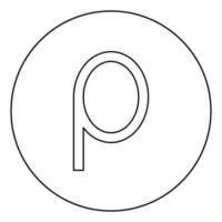 Rho griechisches Symbol kleiner Buchstabe Kleinbuchstaben Schriftsymbol im Kreis runder Umriss schwarze Farbe Vektor Illustration flaches Bild